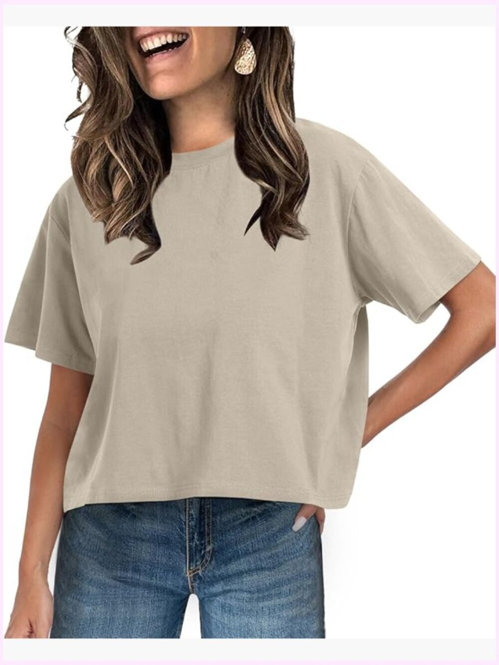 Short Sleeve Crop Top Crew Neck Casual Basic Tee Summer Loose Fit